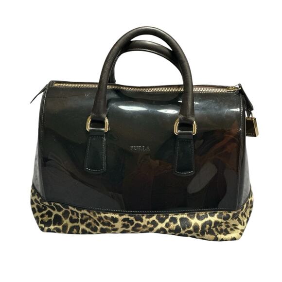 Furla Dark Brown/Beige Rubber and Leopard Print Leather Medium Candy Satchel - Picture 3 of 6